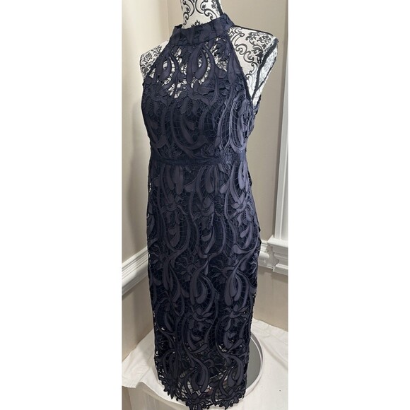 Bardot Isa Cocktail Dress Size 10 Lace Halter French Navy Lined Evening Party - Picture 4 of 12